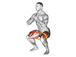 squat avec elastique exercice jambes maison