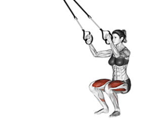 squat avec sangles de suspension exercice de reeducation jambes