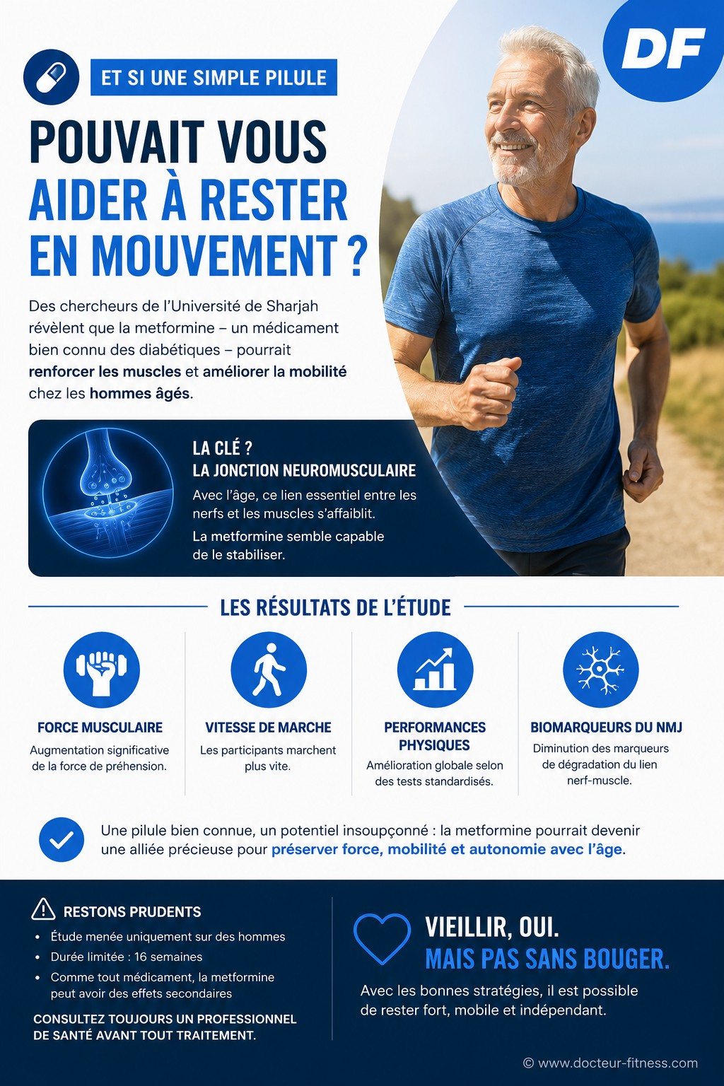 infographie metformine seniors force musculaire mobilite vieillissement
